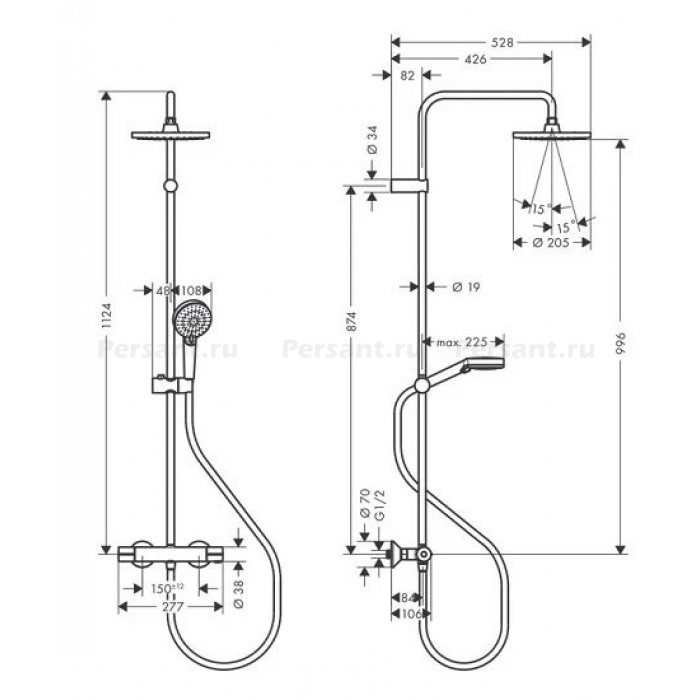 Душевая стойка Hansgrohe 26276000 Vernis Blend Showerpipe 200 1jet c термостатом, хром