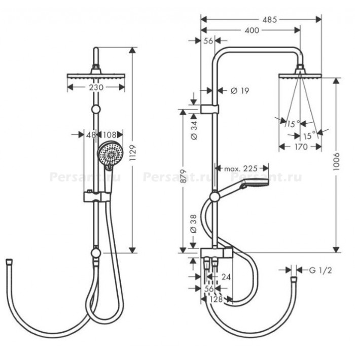 Душевая система Hansgrohe Vernis Shape Showerpipe 230 26282670 без смесителя, черная матовая