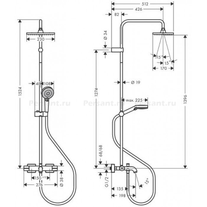 Душевая стойка Hansgrohe Vernis Shape 230 1jet 26098000 EcoSmart c термостатом, хром