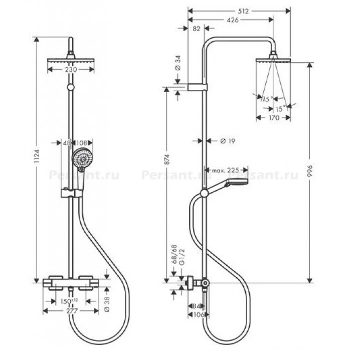 Душевая стойка Hansgrohe Vernis Shape 230 1jet 26097000 EcoSmart c термостатом, хром