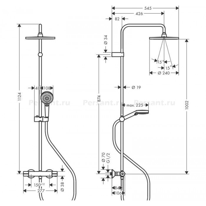 Душевая стойка Hansgrohe Vernis Blend 240 1jet 26426670 с термостатом, черная