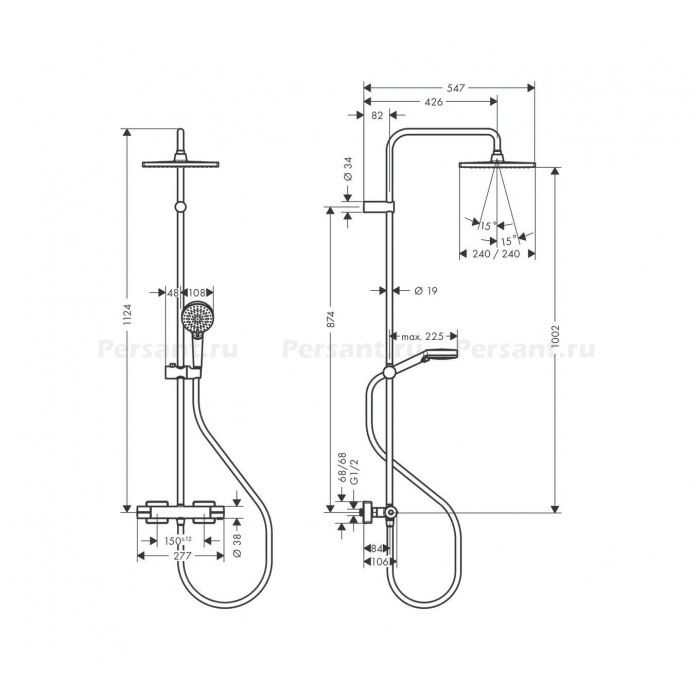 Душевая стойка Hansgrohe Vernis Shape 240 1jet 26427670 с термостатом, черная