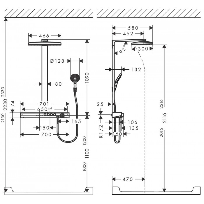 Душевая стойка Hansgrohe 460 2jet EcoSmart 27109400 с термостатом, белый/хром