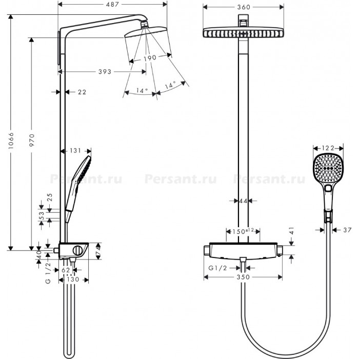 Душевая стойка Hansgrohe Raindance Select E 27112400 с термостатом, белый/хром
