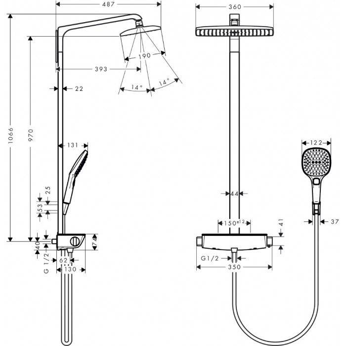 Душевая стойка Hansgrohe Raindance Select E 27112400 с термостатом, белый/хром