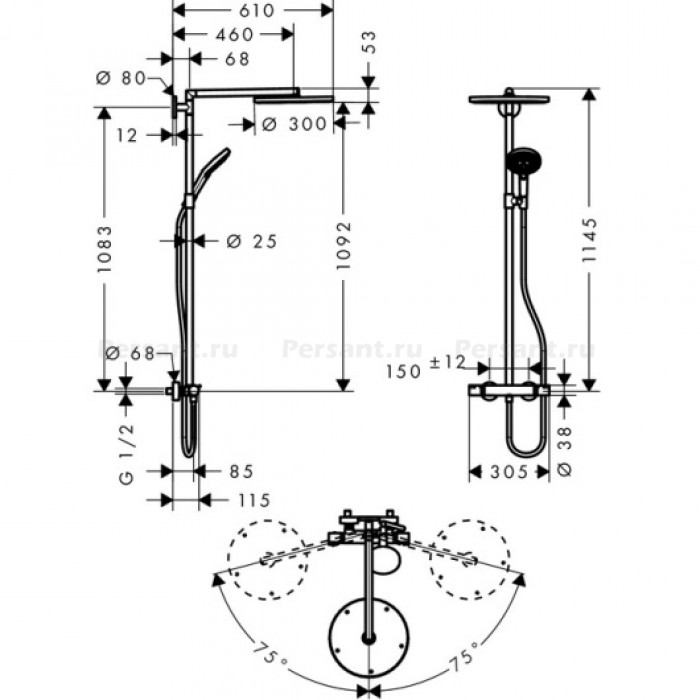 Душевая стойка Hansgrohe Raindance Select S 300 27114000 с термостатом, хром
