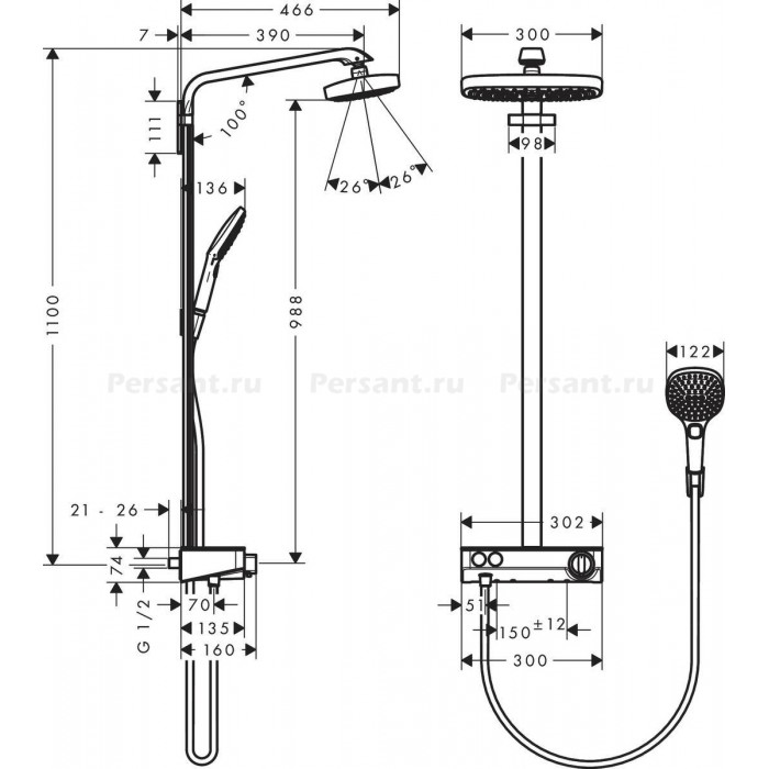 Душевая стойка Hansgrohe Raindance Select E 300 2jet 27126400 с термостатом, белый/хром