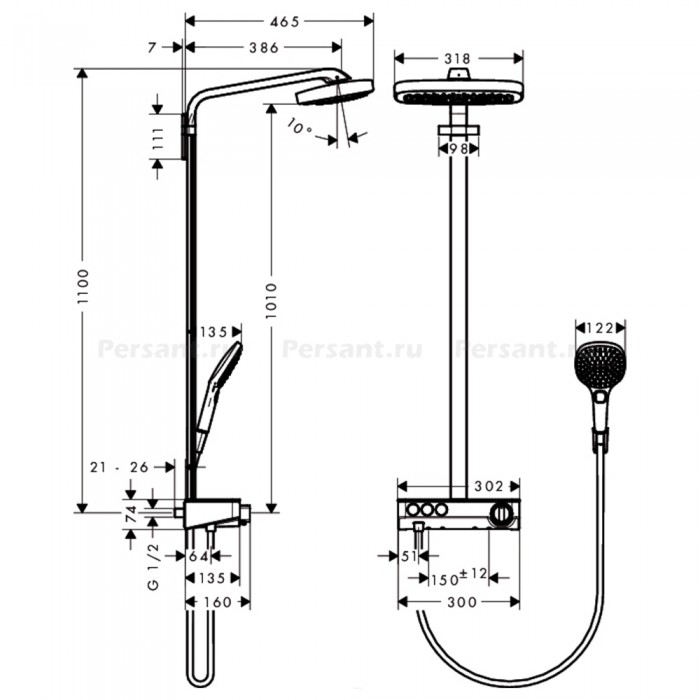 Душевая стойка Hansgrohe Raindance Select E 300 3jet 27127400 с термостатом, белый/хром