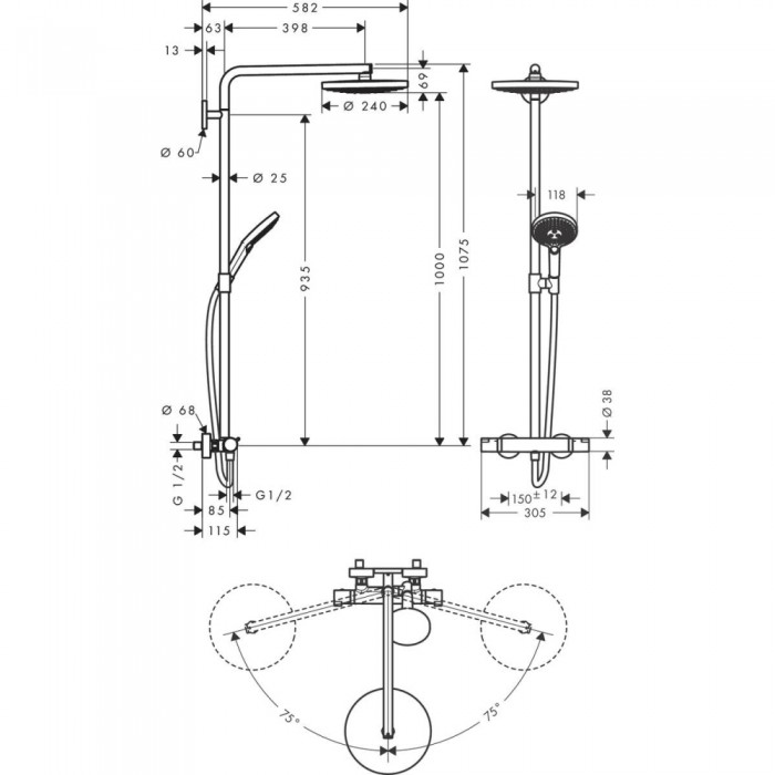 Душевая стойка Hansgrohe Raindance Select S 240 2jet 27129400 с термостатом, белый/хром