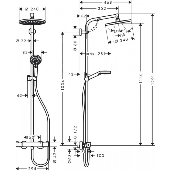 Душевая стойка Hansgrohe Crometta S 240 Showerpipe 27267000 с термостатом