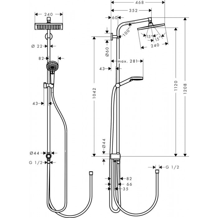Душевая стойка Hansgrohe Crometta 240 27289000 без смесителя