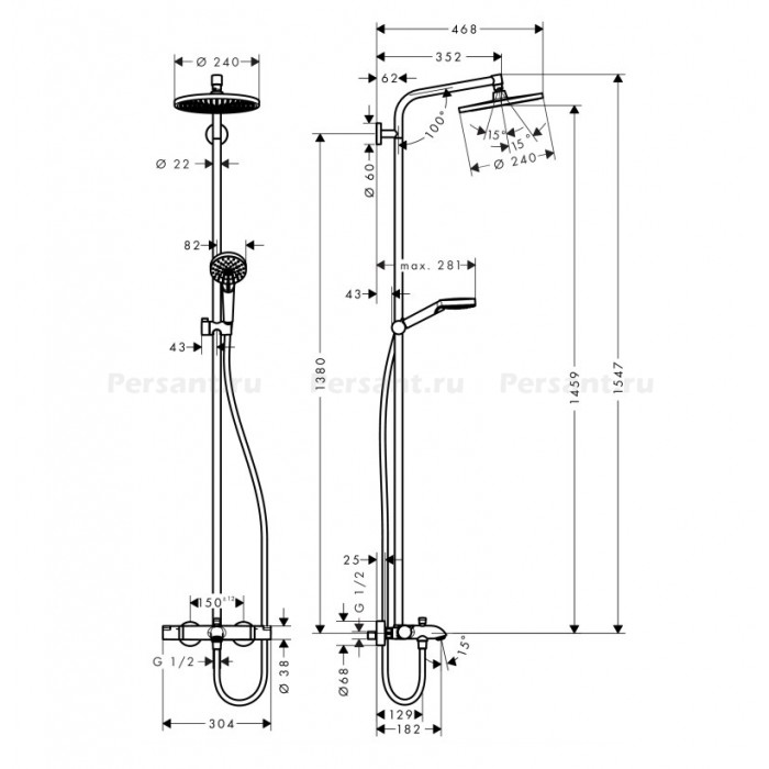 Душевая стойка Hansgrohe Crometta S 240 1jet Showerpipe 27320000