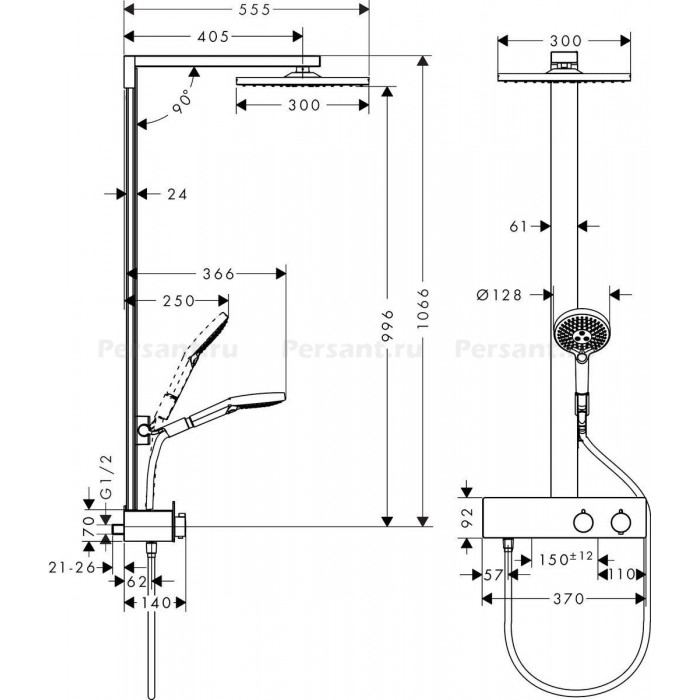 Душевая стойка Hansgrohe Raindance 27361000 с термостатом
