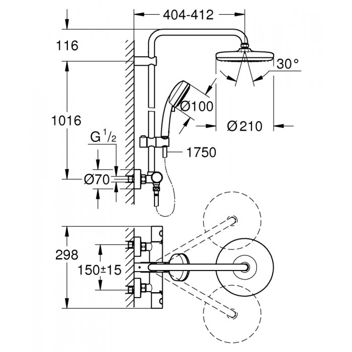 Душевая стойка Grohe Tempesta Cosmopolitan System 210 27922001 с  термостатом, хром