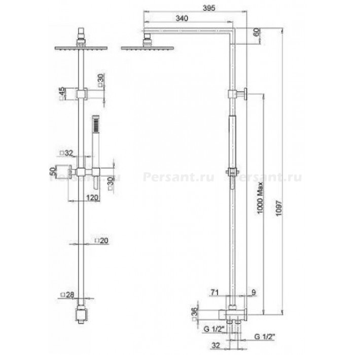 Душевая система Paini RSQ1 50CR191ARQ3P3 без смесителя, хром