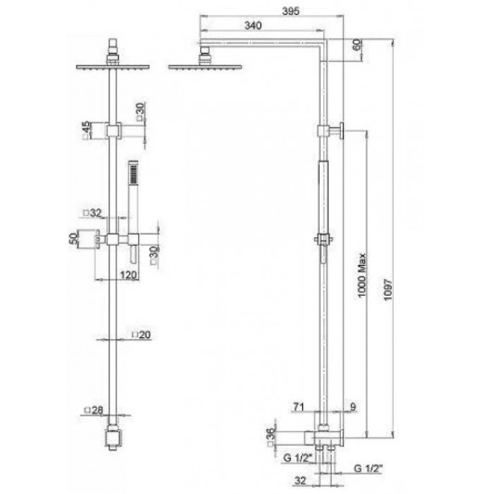 Душевая система Paini RSQ1 50CR191ARQ3P3 без смесителя, хром
