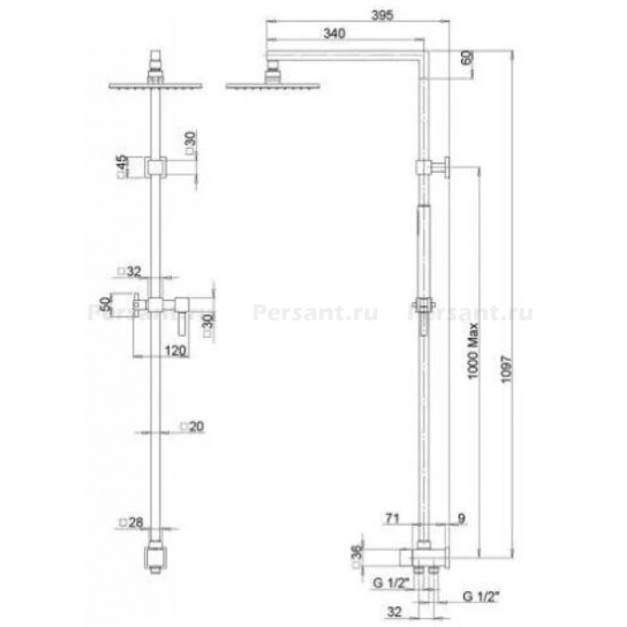 Душевая система Paini RSQ3 50CR191ARQP3 без смесителя, хром