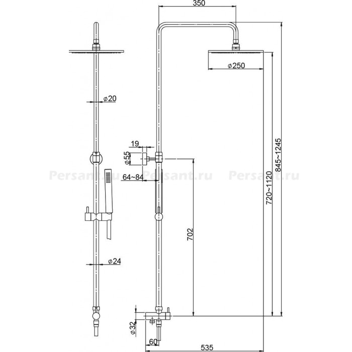 Душевая система Paini 3152204 50CR191ART5P3 без смесителя, хром