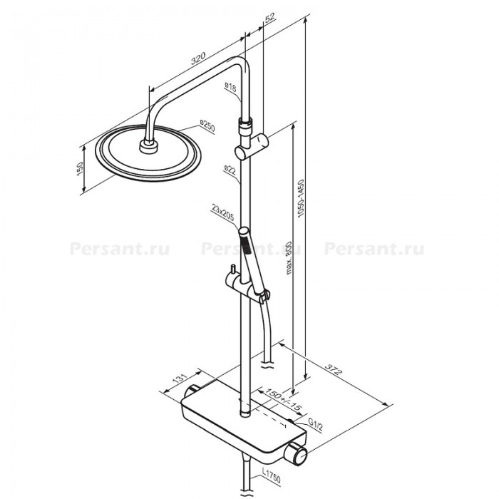 Душевая стойка Damixa Scandinavian Pure 936750300 с термостатом черная