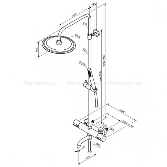 Душевая стойка Damixa Scandinavian Pure 936810300 с термостатом, черная
