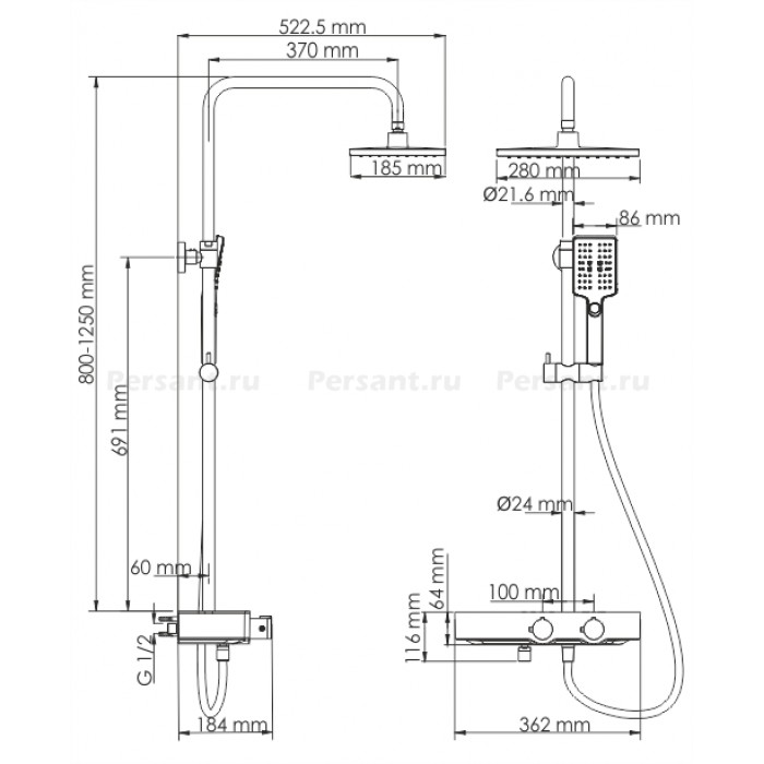 Душевая стойка WasserKRAFT A11301 Thermo с термостатом, хром