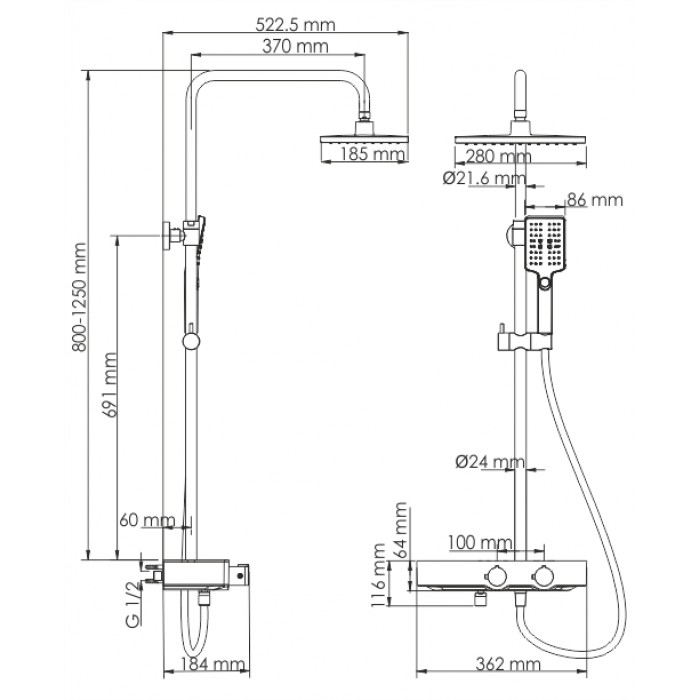 Душевая стойка WasserKRAFT A11301 Thermo с термостатом, хром