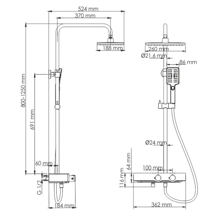Душевая стойка WasserKRAFT A11401 Thermo с термостатом черная/хром