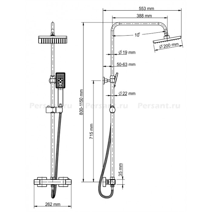 Душевая стойка WasserKRAFT A15502 Thermo с термостатом, хром