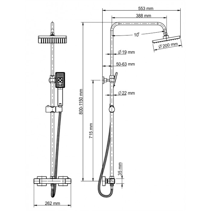 Душевая стойка WasserKRAFT A15502 Thermo с термостатом, хром
