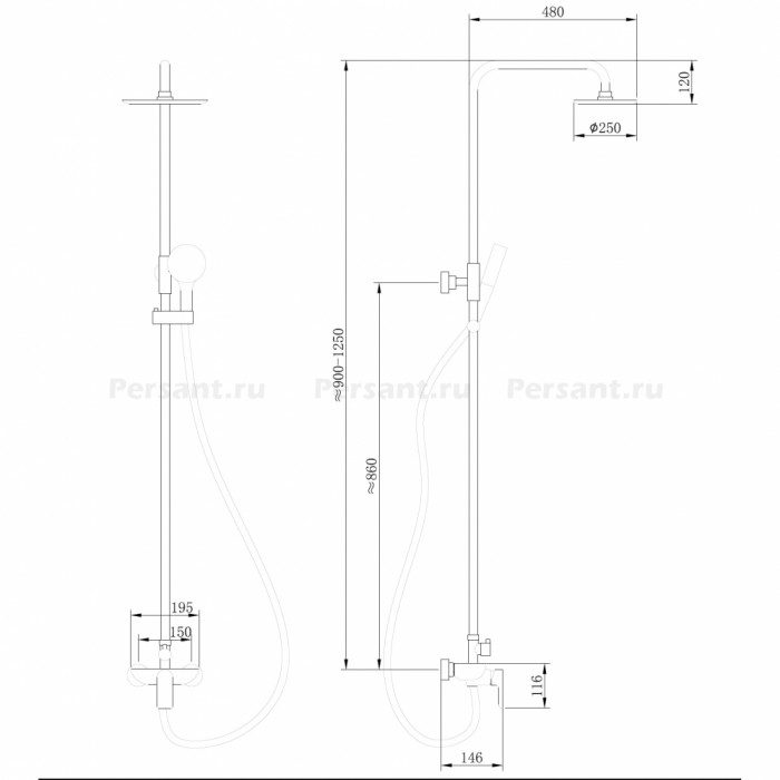 Душевая стойка ABBER Weiss Insel AF8020 без излива, хром