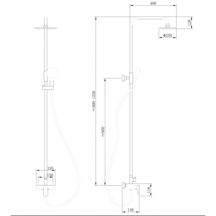 Душевая стойка ABBER Weiss Insel AF8020B без излива, черный