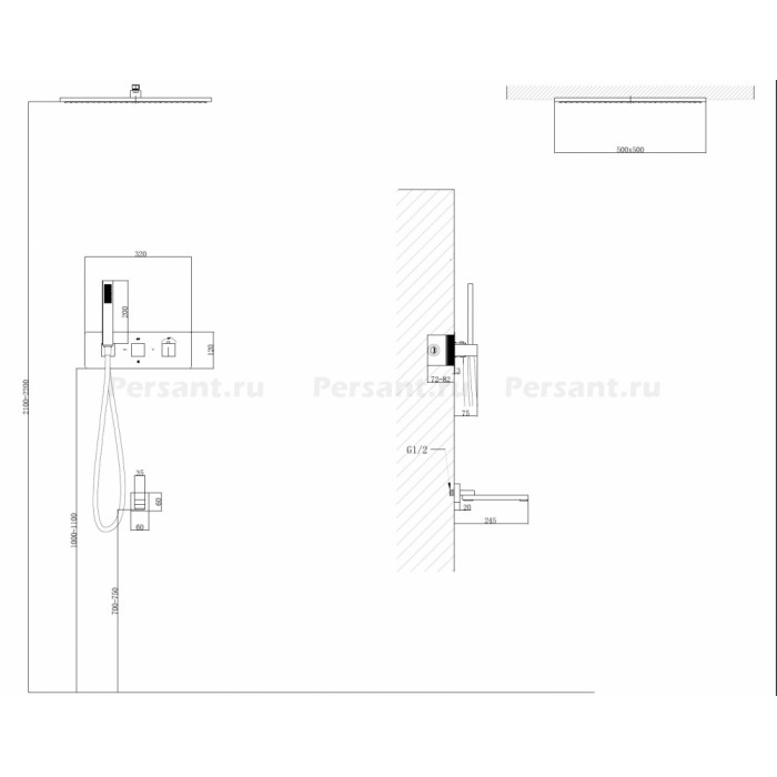 Душевой комплект Abber Daheim AF8254 термостатическая скрытого монтажа, хром
