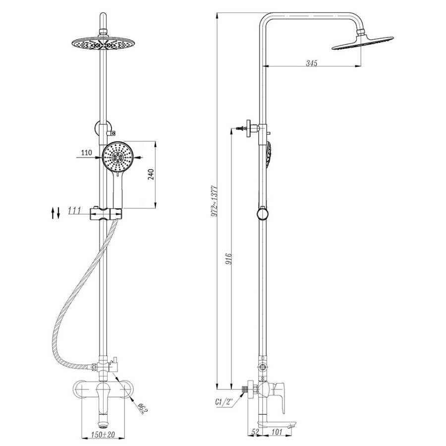 Душевая стойка ABBER Eleganz AF8316B, черный