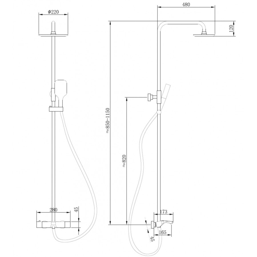 Душевая стойка Abber Thermostat AF8516B с термостатом и изливом, черный