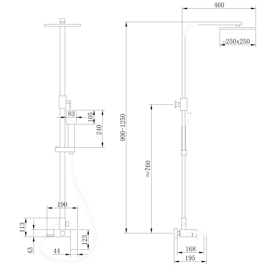 Душевая стойка Abber Wasserfall AF8616B с изливом, черный