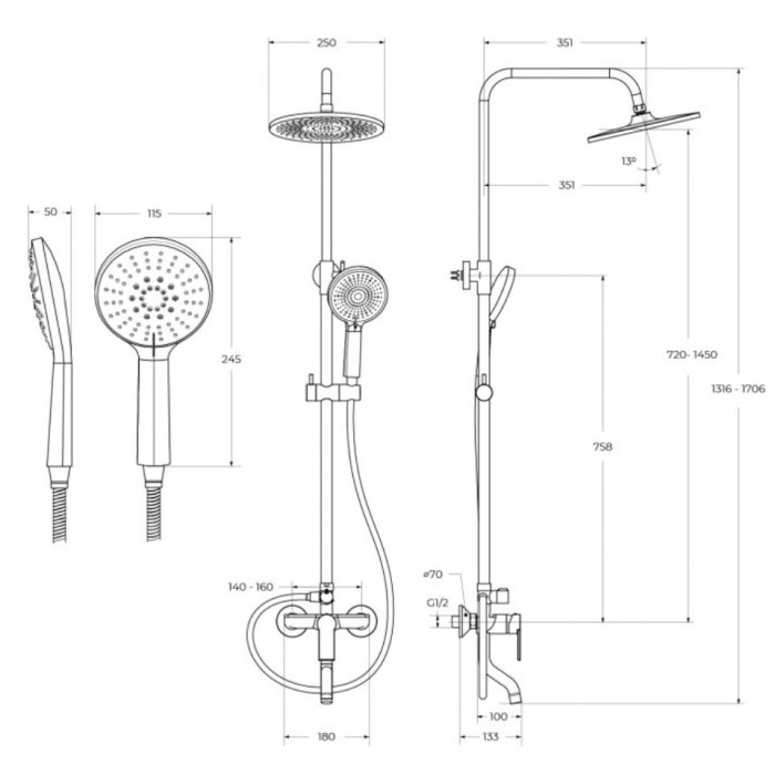Душевая стойка BelBagno Aurora AURORA-VSCM-CRM хром
