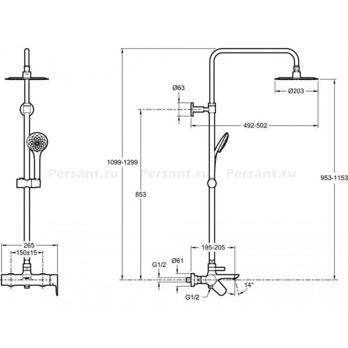 Душевая стойка Jacob Delafon Aleo E97825RU-4-CP хром