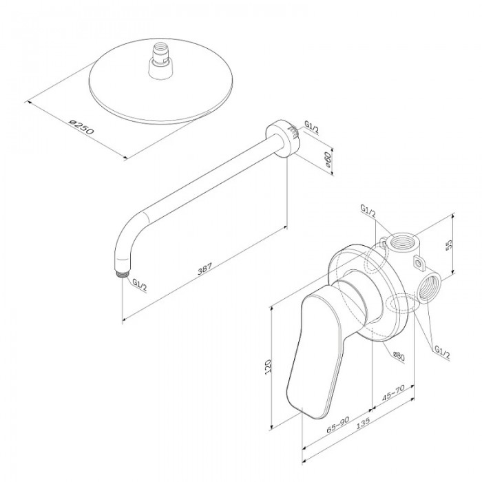 Душевой комплект AM.PM X-Joy FB85A2R010  смеситель для душа и верхний душ с кронштейном, хром