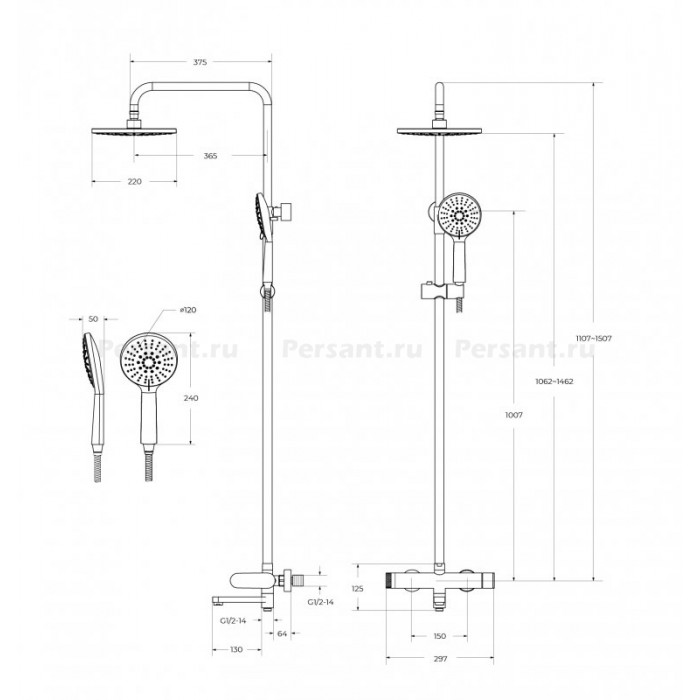 Душевая стойка Cezares Stylus со смесителем, матовое золото STYLUS-CVD-BORO