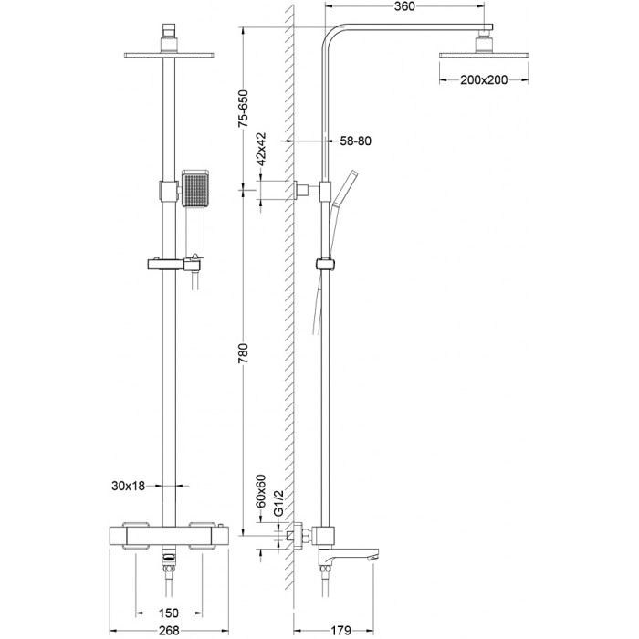 Душевая стойка Timo Tetra-thermo SX-0169/00 с термостатом, хром
