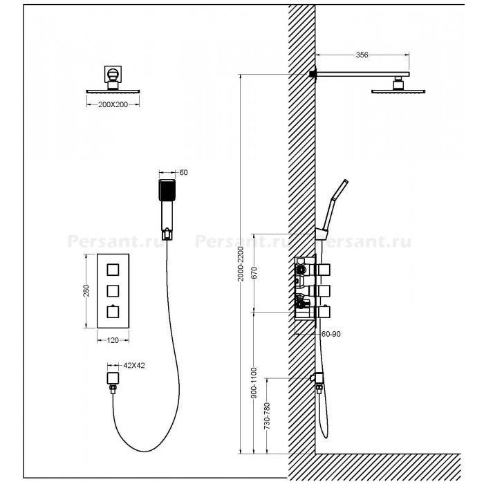Душевой комплект Timo Tetra-thermo SX-0179/00SM с термостатом, хром