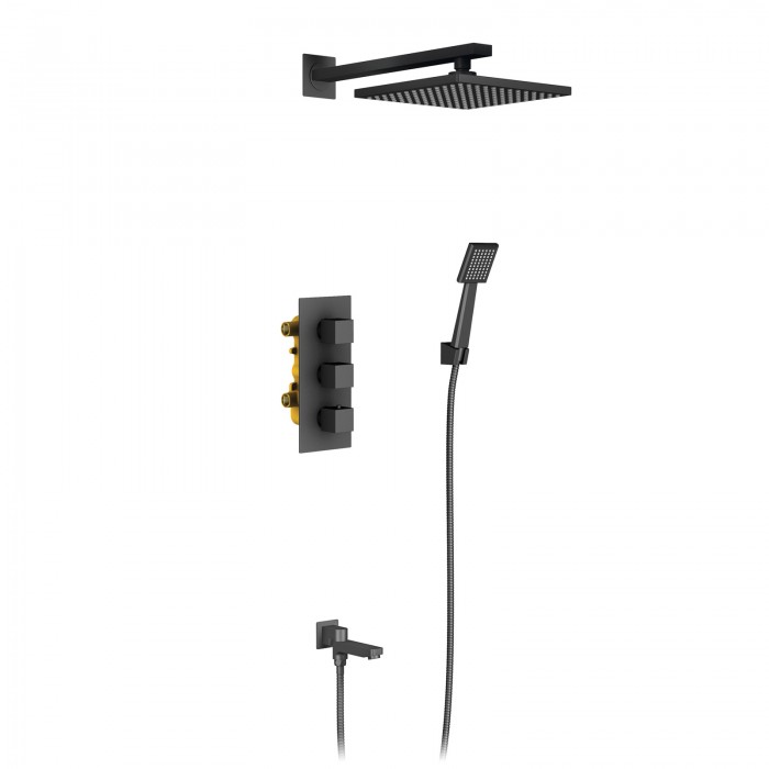 Душевой комплект Timo Tetra-thermo SX-0199/03SM с термостатом, черный матовый