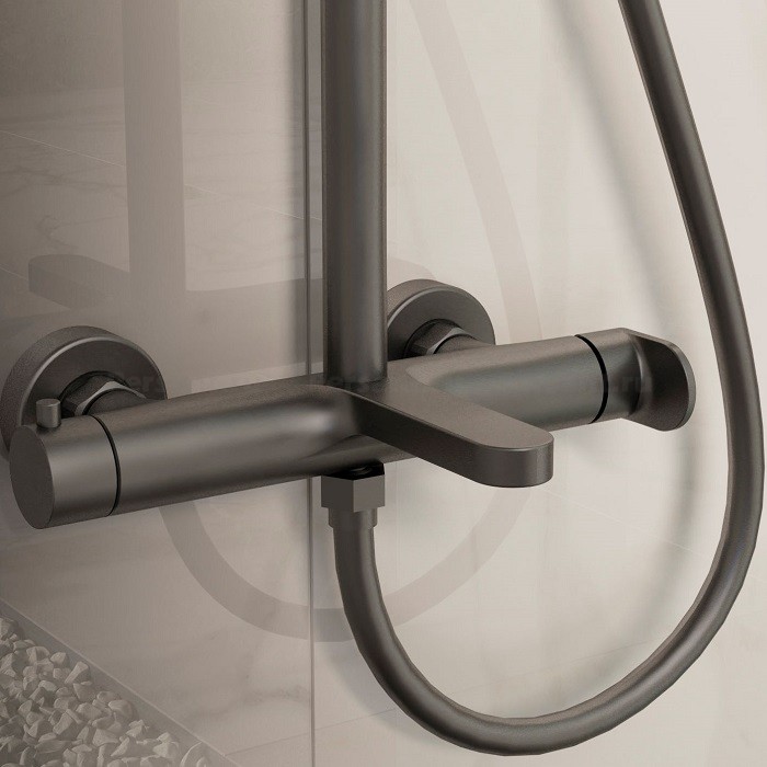 Душевая стойка Vincea Rondo VSFS-1R1GM вороненая сталь