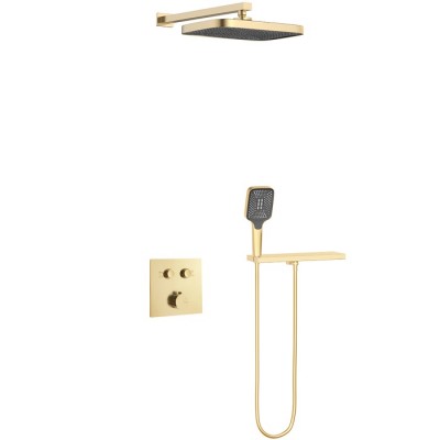 Душевой комплект Vincea VSFW-4211RBG золото брашированное, с термостатом, 2 режима