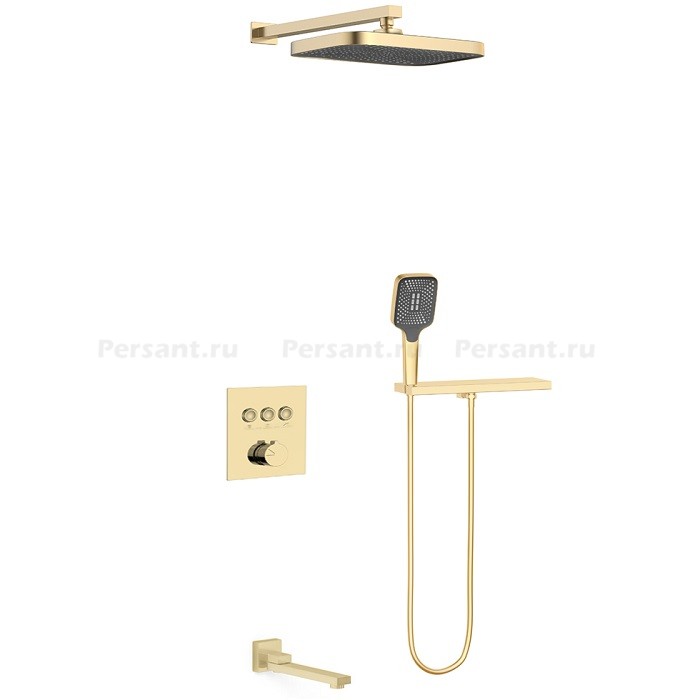 Душевой комплект Vincea VSFW-4311RBG золото брашированное, с термостатом, 3 режима