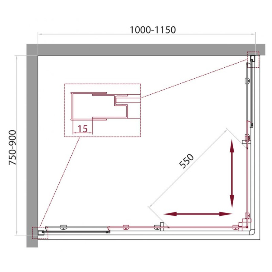 Душевой уголок BelBagno Unique 100х75 UNIQUE-AH-2-100/115-75/90-P-Cr профиль хром стекло рифленое