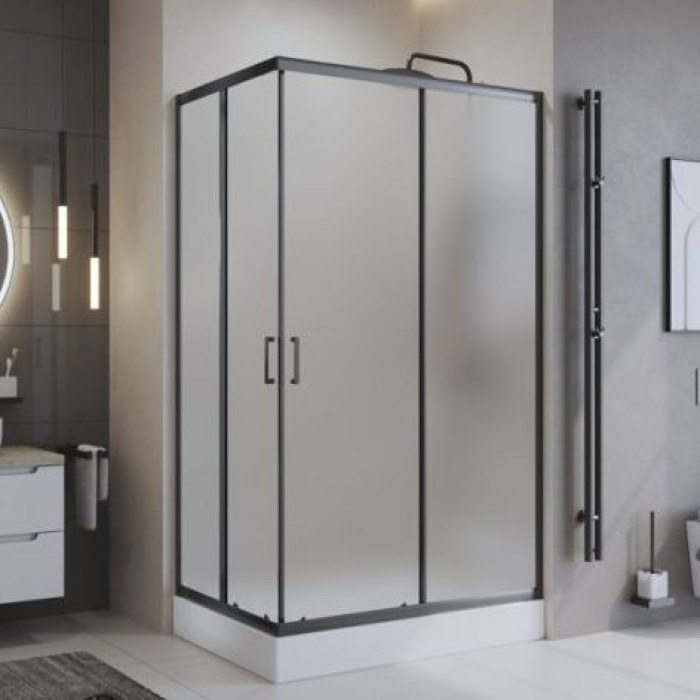 Душевой уголок BelBagno Uno 120х90 UNO-195-AH-2-120/90-P-Nero профиль черный стекло рифленое