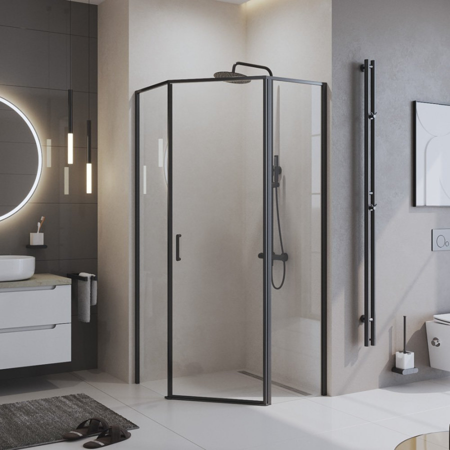 Душевой уголок BelBagno Uno 90x90 UNO-195-P-1-90-C-Nero профиль черный стекло прозрачное