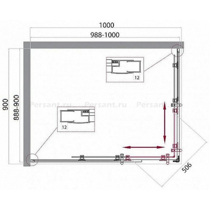 Душевой уголок BelBagno Uno 100x90 UNO-195-AH-2-100/90-P-Cr профиль хром стекло рифленое