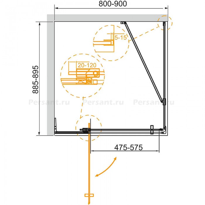 Душевой уголок Cezares Slider 90x90 SLIDER-AH-1-90-80/90-BR-BORO золото брашированное стекло бронзовое